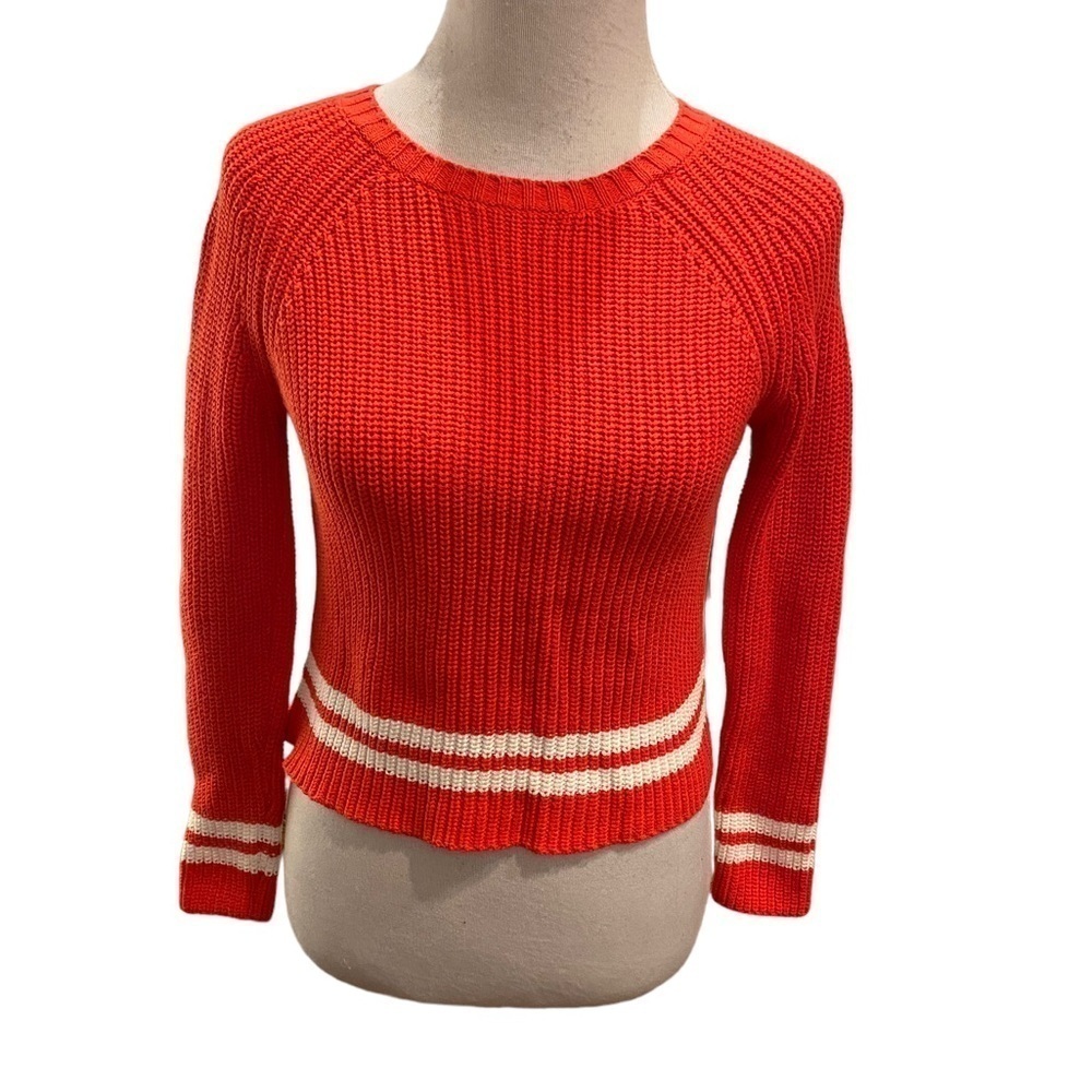 Workshop Andrea Jovine Tangerine & White Knit Varsity Sweater NEW with Tags Sz S